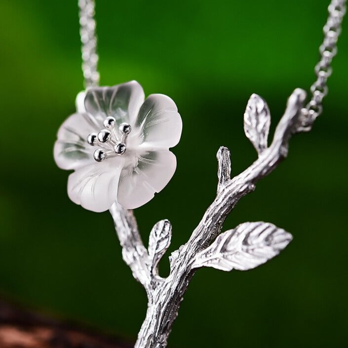 Cherry Blossom Branch | Crystal Quartz | Sterling Silver | Necklace