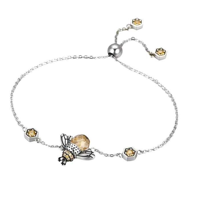 Crystal Bumble Bee | Sterling Silver | 18K Gold | Zirconia | Chain Bracelet