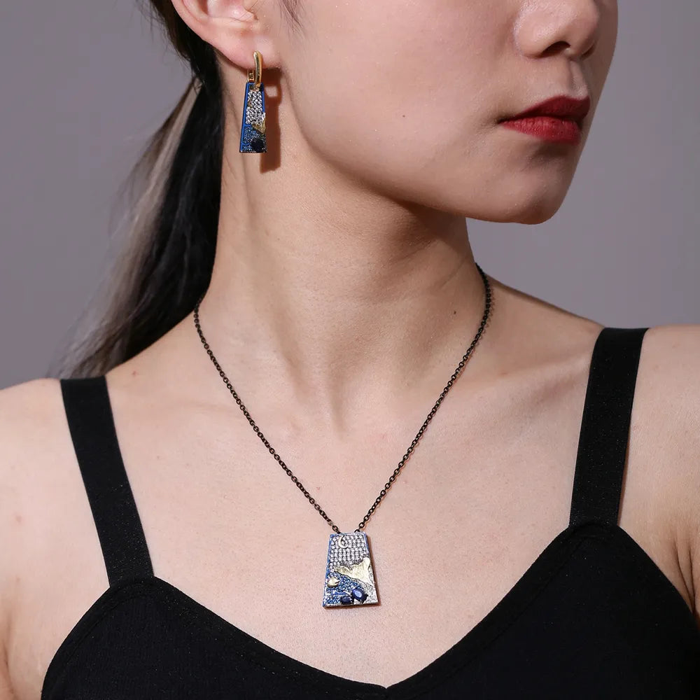 Moonlit Sea | Blue Topaz | Nano-Sapphire | Zirconia | Sterling Silver | 18K Gold | Necklace