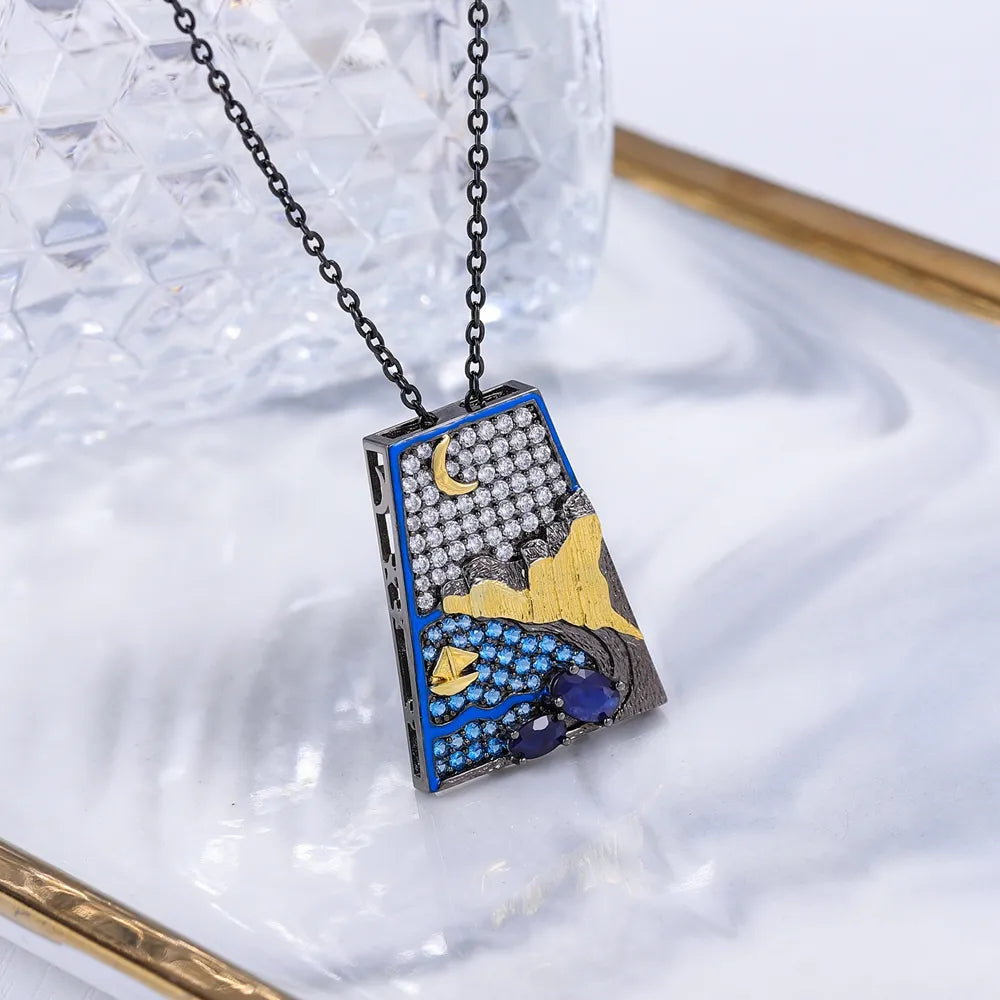 Moonlit Sea | Blue Topaz | Nano-Sapphire | Zirconia | Sterling Silver | 18K Gold | Necklace