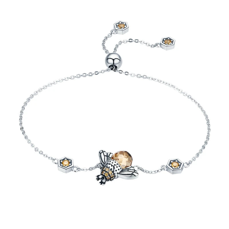 Crystal Bumble Bee | Sterling Silver | 18K Gold | Zirconia | Chain Bracelet