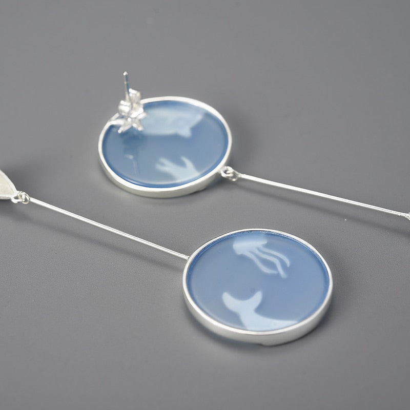 Whale In The Sea | Blue Agate | Sterling Silver | 18K Gold | Asymmetrical Earrings
