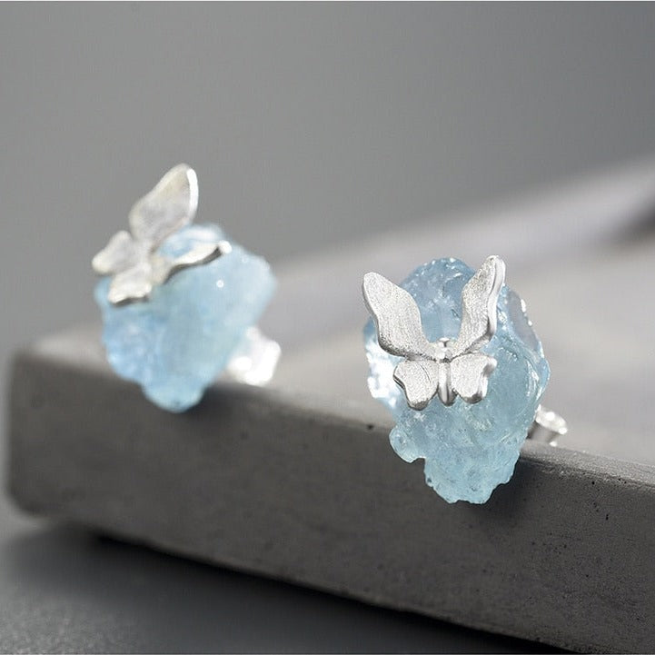 Butterfly | Aquamarine | Sterling Silver | 18K Gold | Stud Earrings