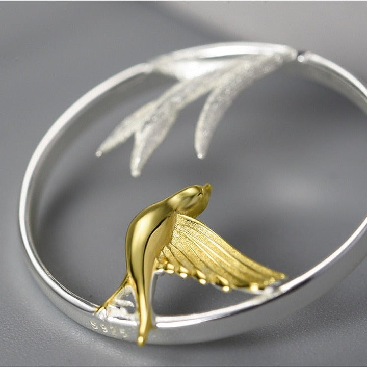 Flying Bird | Sterling Silver | 18K Gold | Asymmetrical Dangle Earrings