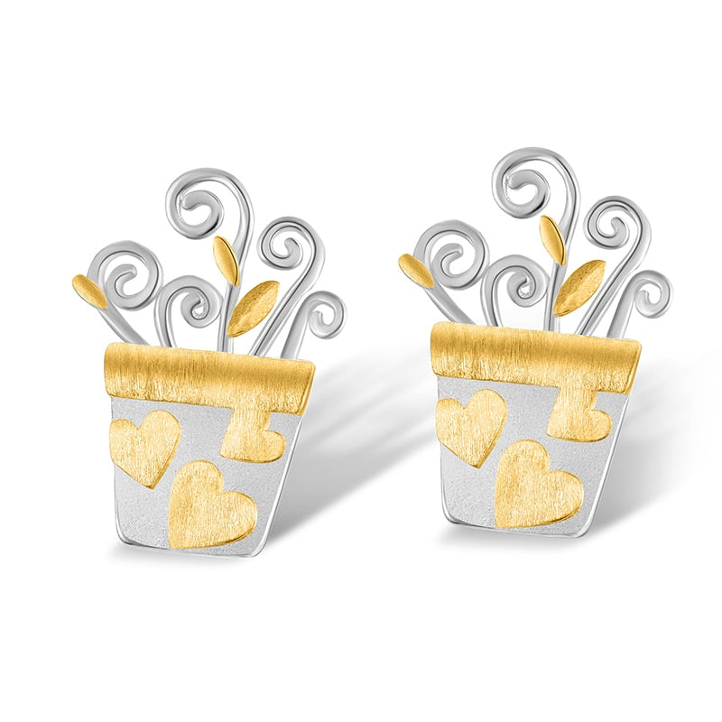 Potted Plant | Sterling Silver | 18K Gold | Earrings