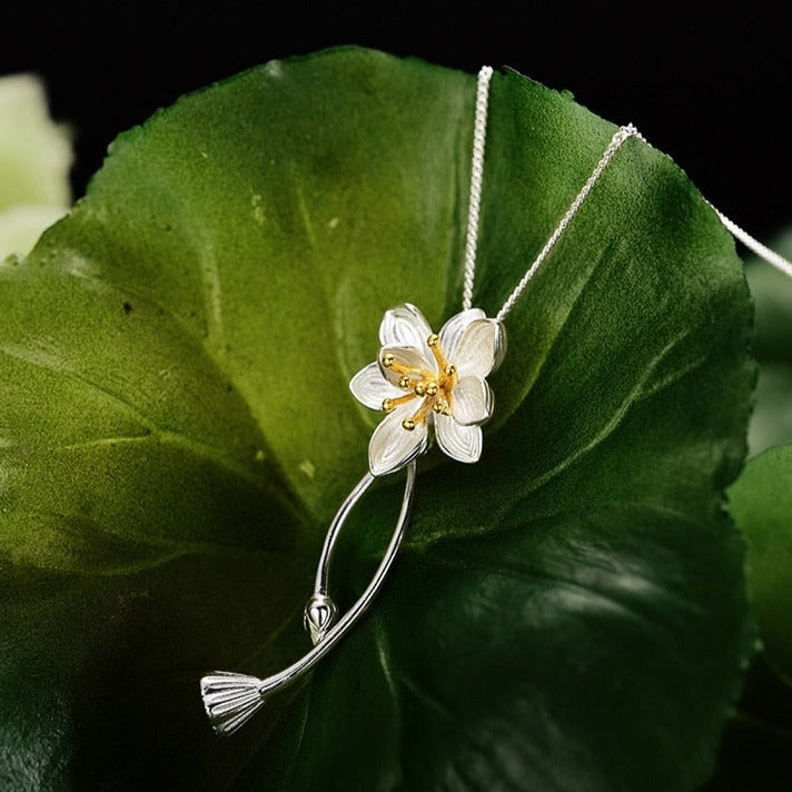 Lotus Flower & Bud | Sterling Silver | 18K Gold | Pendant