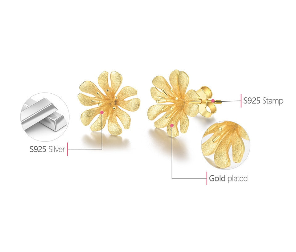 Delicate Tropical Flower | Sterling Silver | 18K Gold | Stud Earrings