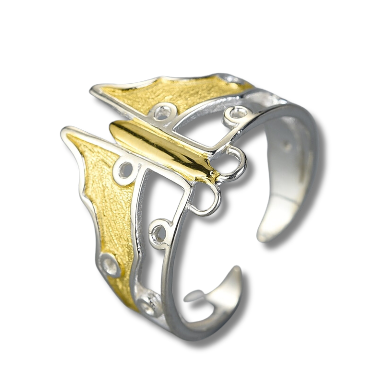 Luna Moth | Sterling Silver | 18K Gold | Adjustable Ring