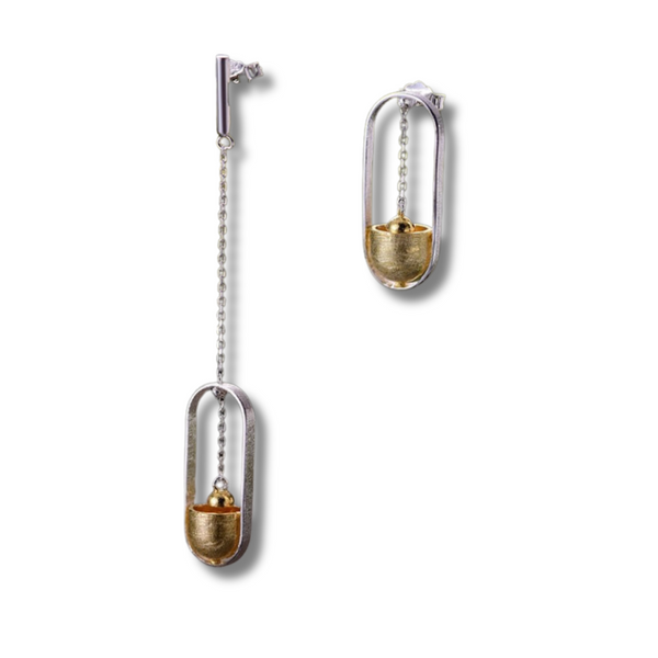 Upside Down Bell | Sterling Silver | 18K Gold | Asymmetrical Earrings