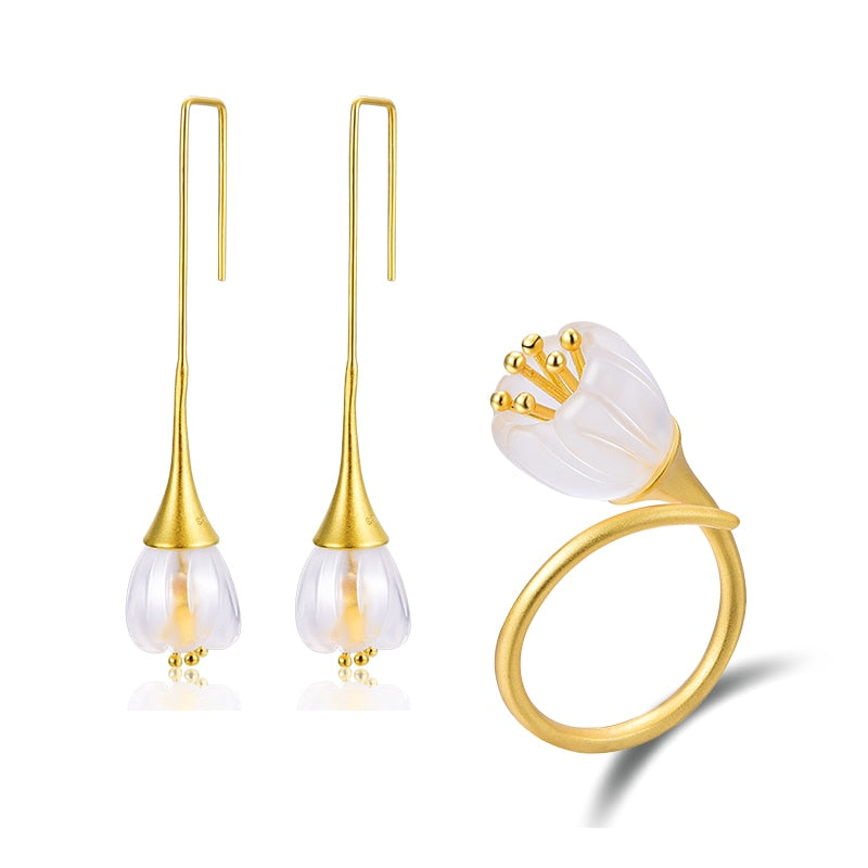 Lily Of The Valley | Crystal Quartz | Sterling Silver | 18K Gold | Jewelry Set