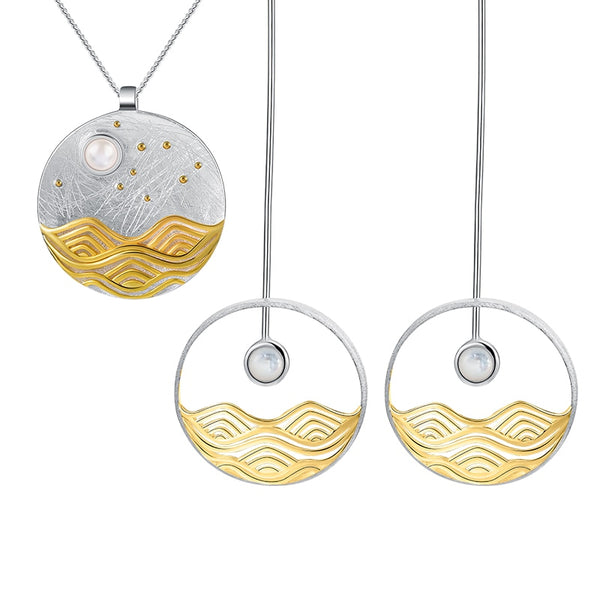 Moon Over The Sea | Mother Of Pearl | Sterling Silver | 18K Gold | Jewelry Set