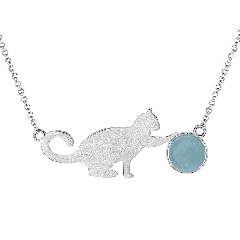 Playful Cat | Natural Gemstone | Sterling Silver | Necklace